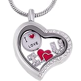 RUBYCA Themed Heart Locket Necklace Crystal Birthstone Living Memory Floating Charm Silver Tone DIY