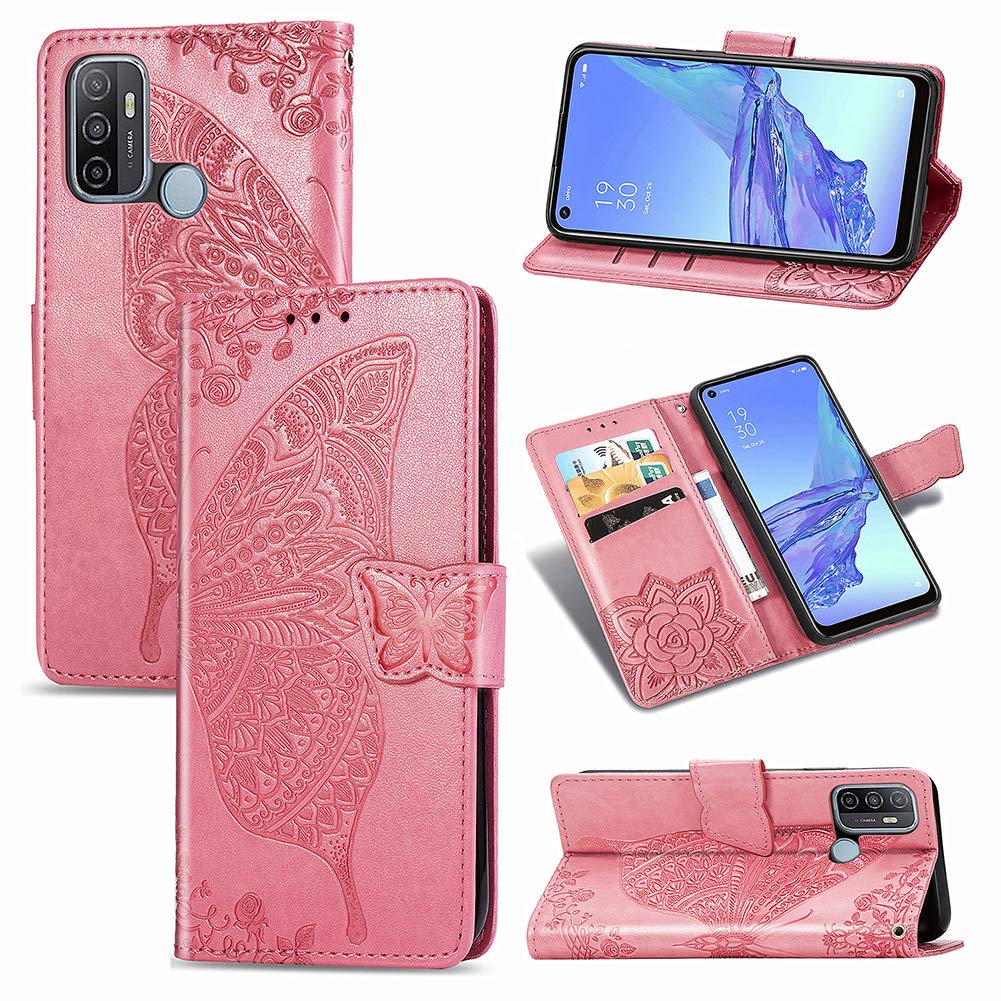 SHIEID Case for OPPO A53 2020 Wallet Case, Wallet Cover Magnetic Closure and Flip Stand Case, Premium 3D Vintage elegant print Phone Shell Cases Suitable for OPPO A53 2020, Rosepink