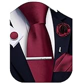 Ailisus Solid Color Ties for Men Silk Satin Necktie and Pocket Square Cufflinks Tie Clip Lapel Pin Set Wedding Business 5PCS