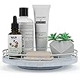10" Oak Bathroom Vanity Tray Turntable for Perfume Candle, Round Wooden Decorative Tray for Kitchen Sink Countertop Organizer, Bathroom Counter Organizer for Skincare Makeup, Rustic White
