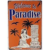 Welcome to Paradise Hawaii Tiki Themed Bar Decorative Metal Sign 20 x 30 cm