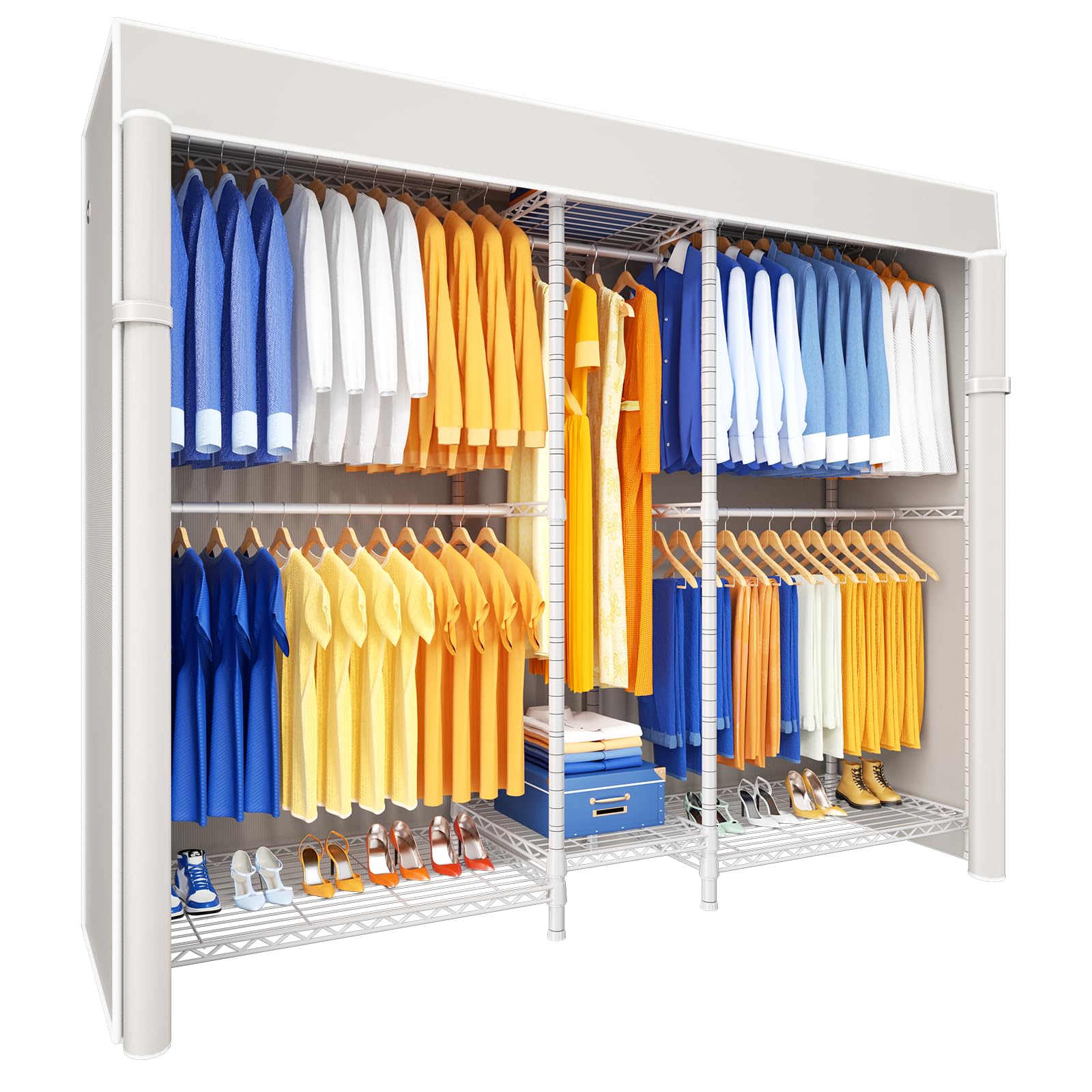 Photo 1 of Ulif E12C Heavy Duty Closet Organizer System?Freestanding Clothing Racks for Hanging Clothes?Adjustable Garment Rack 71" W x 16" D x 76.5" H Hold 960 lbs?White Clothing Rack with White Dustproof Cover