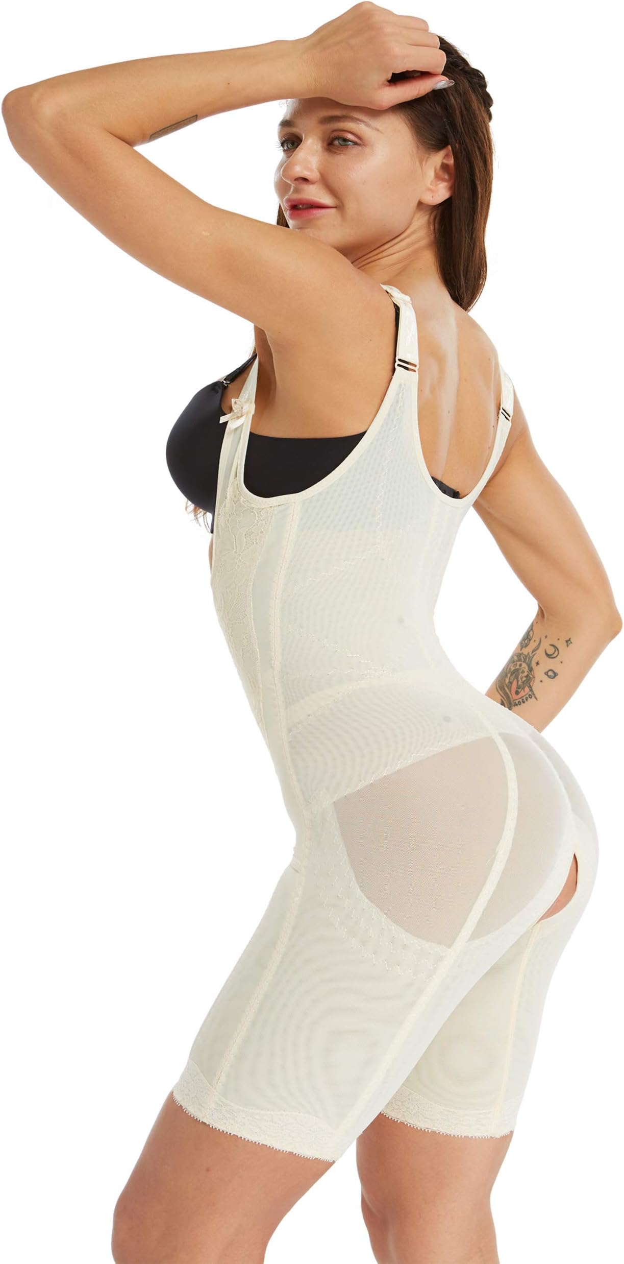 Queenral Women's Seamless Shapewear Slimming Bodysuit Open Bust Body Shaper Stomach and Thighs Slimmer Bodysuit