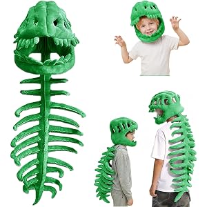 Coobatgo Dinosaur Skeleton Costume Set, 3D Dinosaur Skeleton Mask & Plush Spine Wearable Costume for Halloween Cosplay