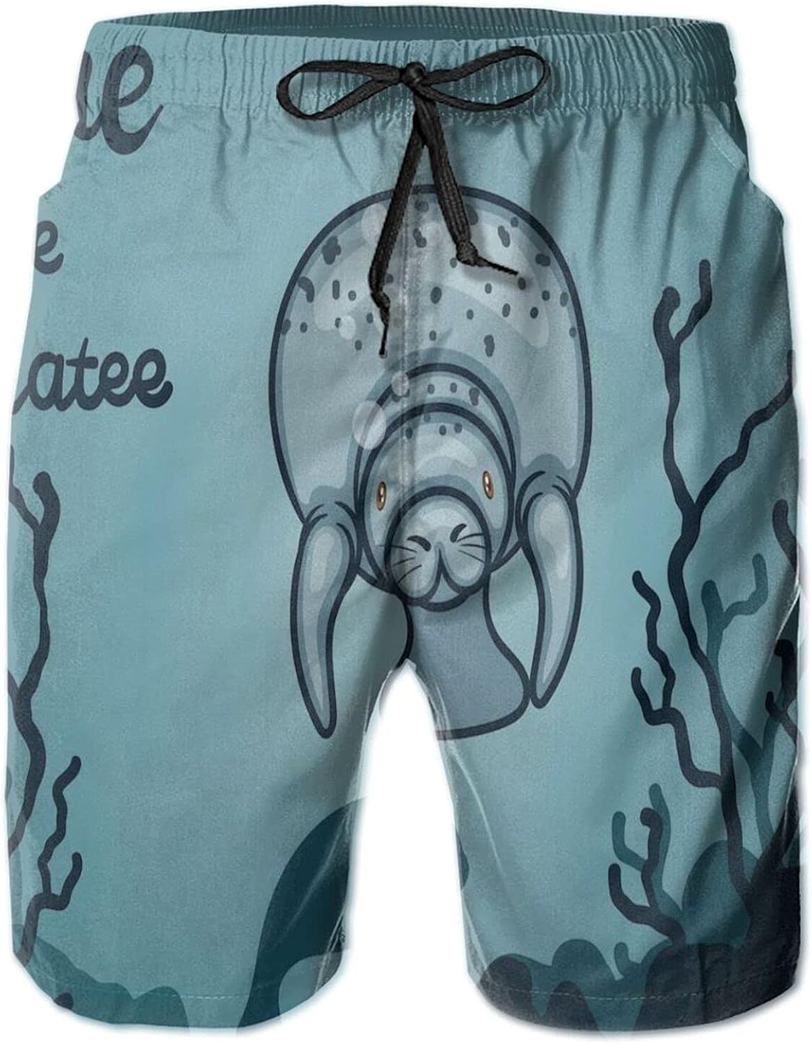 Men's Swim Trunks,Crazy Save Manatee Summer Drawstring Quick Dry