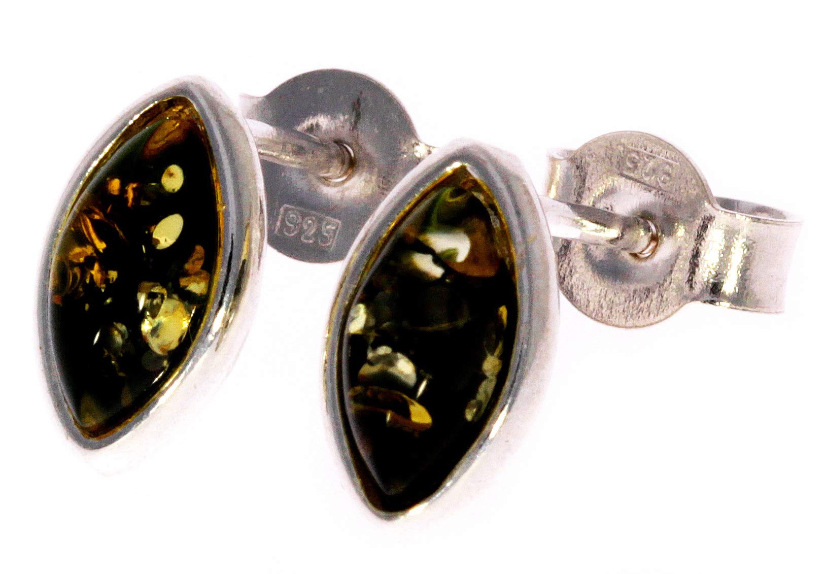 Baltic Green Amber Sterling Silver Small Stud Drop Oval Earrings