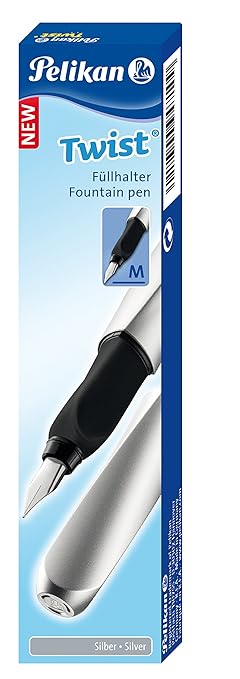 Pelikan 947101 Füller Twist in Faltschachtel, universell für Rechts- und Linkshänder, Feder M, silber