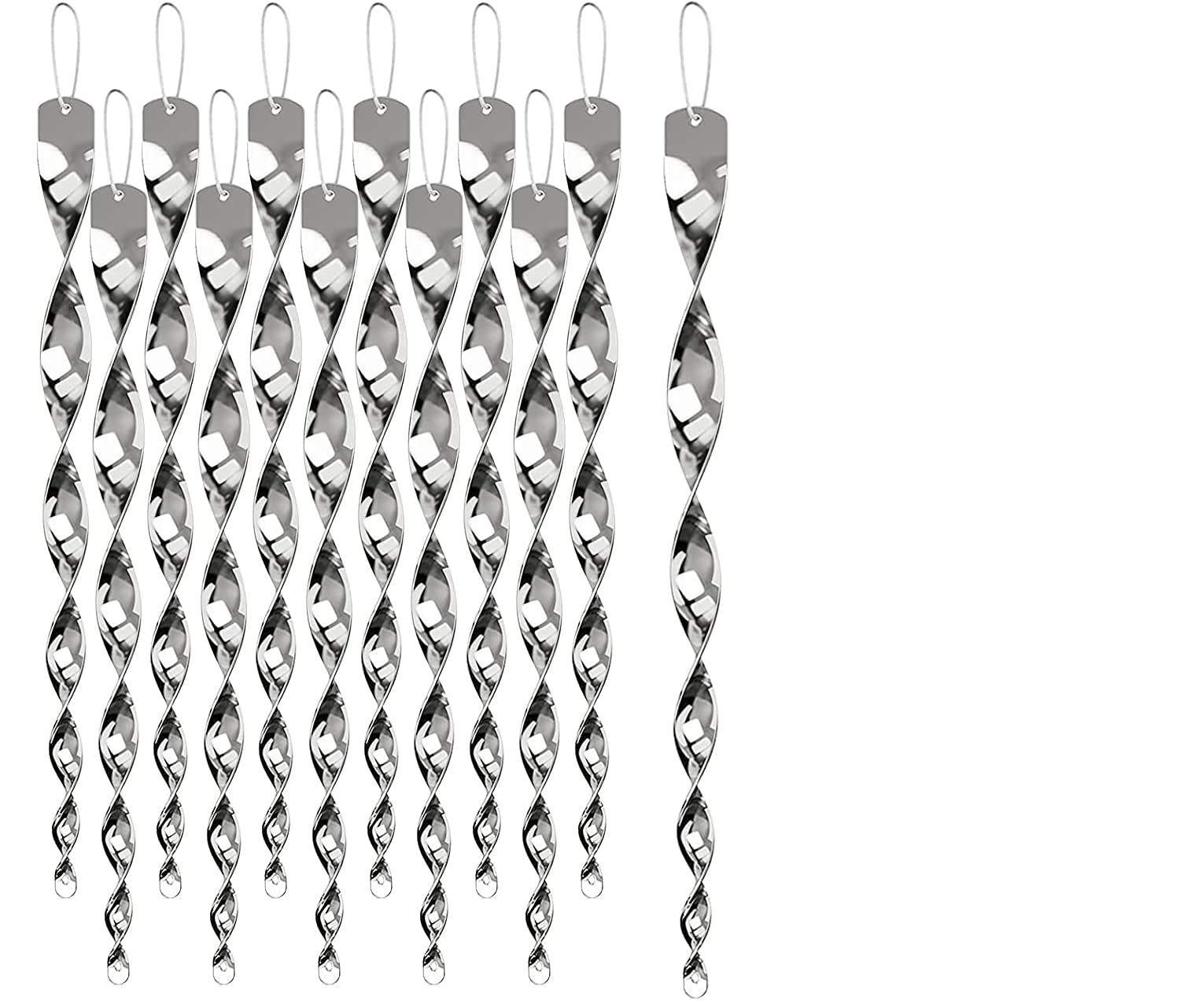 WANGCL 12PCS Pigeon Scarer Reflective Bird Deterrent Rods Hanging Bird Repellent Rods for Pigeon Deterrent Keep Birds Away From Your Home Garden Patio- Sliver 11.8in