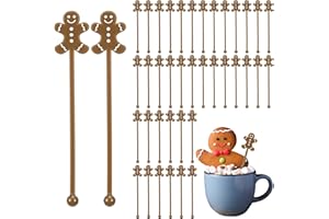 SiliFine 30 Pcs Christmas Drink Stirrers Xmas Stir Stick Holiday Coffee Swizzle Stick Reusable Plastic Hot Cocoa Bar Chocolate Decoration Cocktail Mixer(Gingerbread Man,Cute Color)