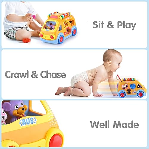 iPlay, iLearn Toddler Music Bus Toy, Baby Push Go Car for 18 Month