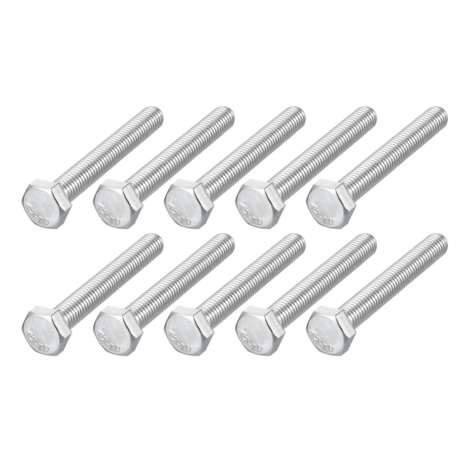 METALLIXITY Hex Bolts (M8-1.25x60mm) 10Pcs, 304 Stainless Steel Coarse Fully Threaded Hex Head Screw Bolt Machine Screws - for Furniture Repair, Silver