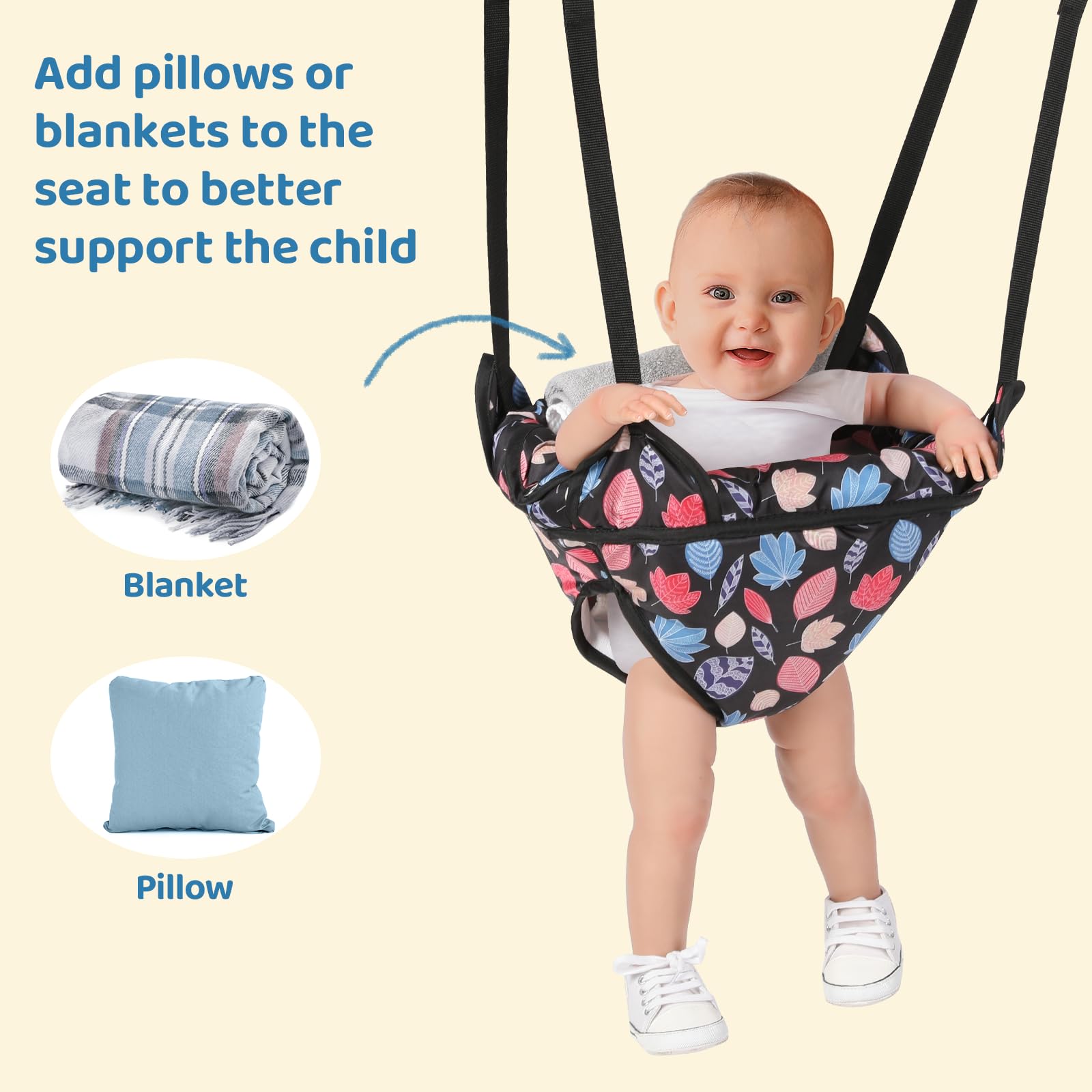 Cowiewie Door Jumper for Baby with Adjustable Seat and Strap, Fun Activity for 6-12 Months Baby Infant, Colorful Leaf