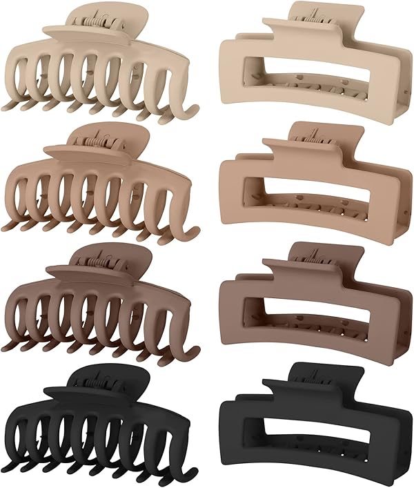 Lolalet 8 Stück Große Haarklammer, 8cm Haarspangen für dickes Haar Rutschfestes Haar Jaw Clips Haarstyling-Zubehör für Frauen Mädchen -Muster E