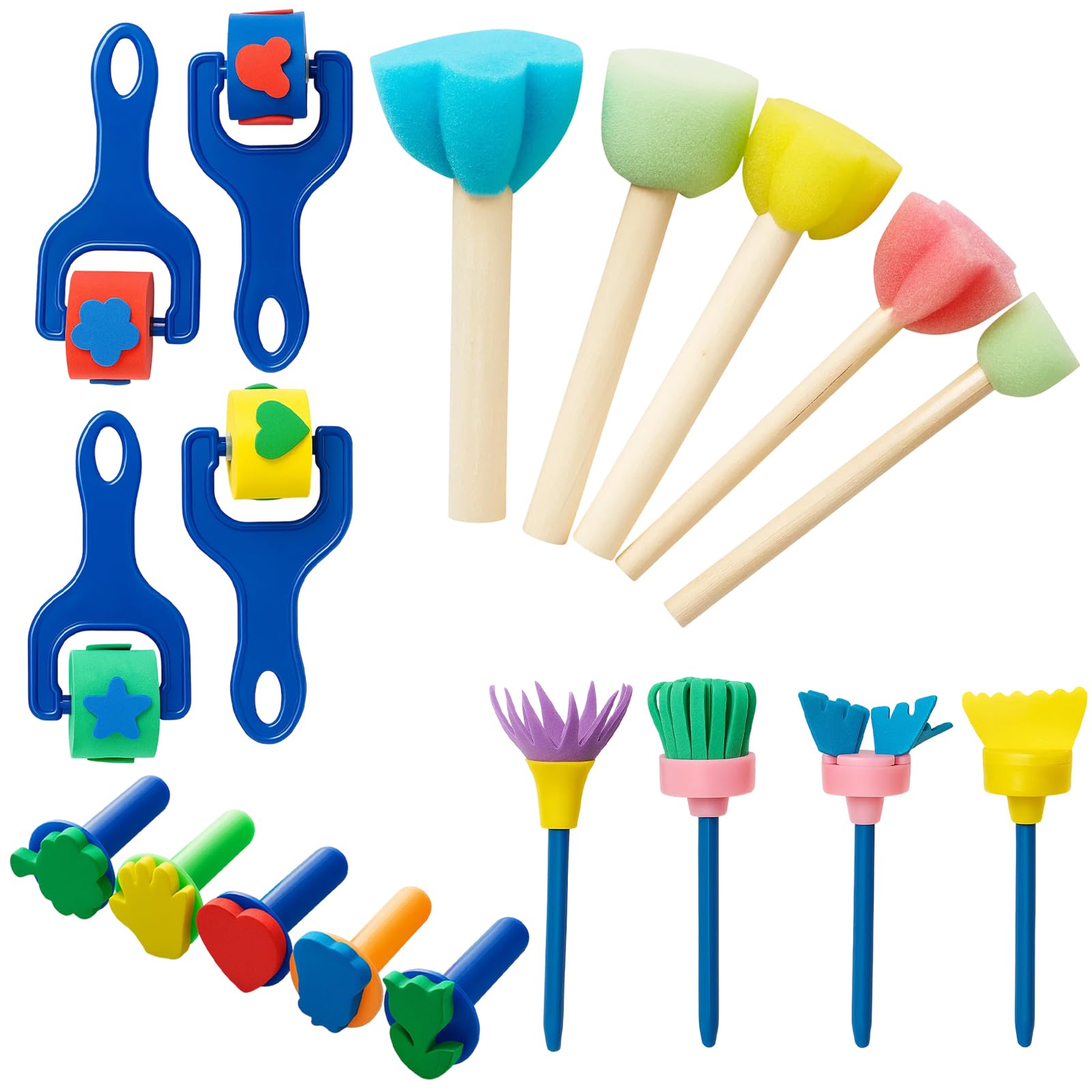 Paint Sponges for Kids, 18-Piece Toddler Painting Set with Long Handled Sponge Stamps, Foam Brushes for DIY Art Projects, Creative Sponge Brush Kit for Children Aged 3-12
