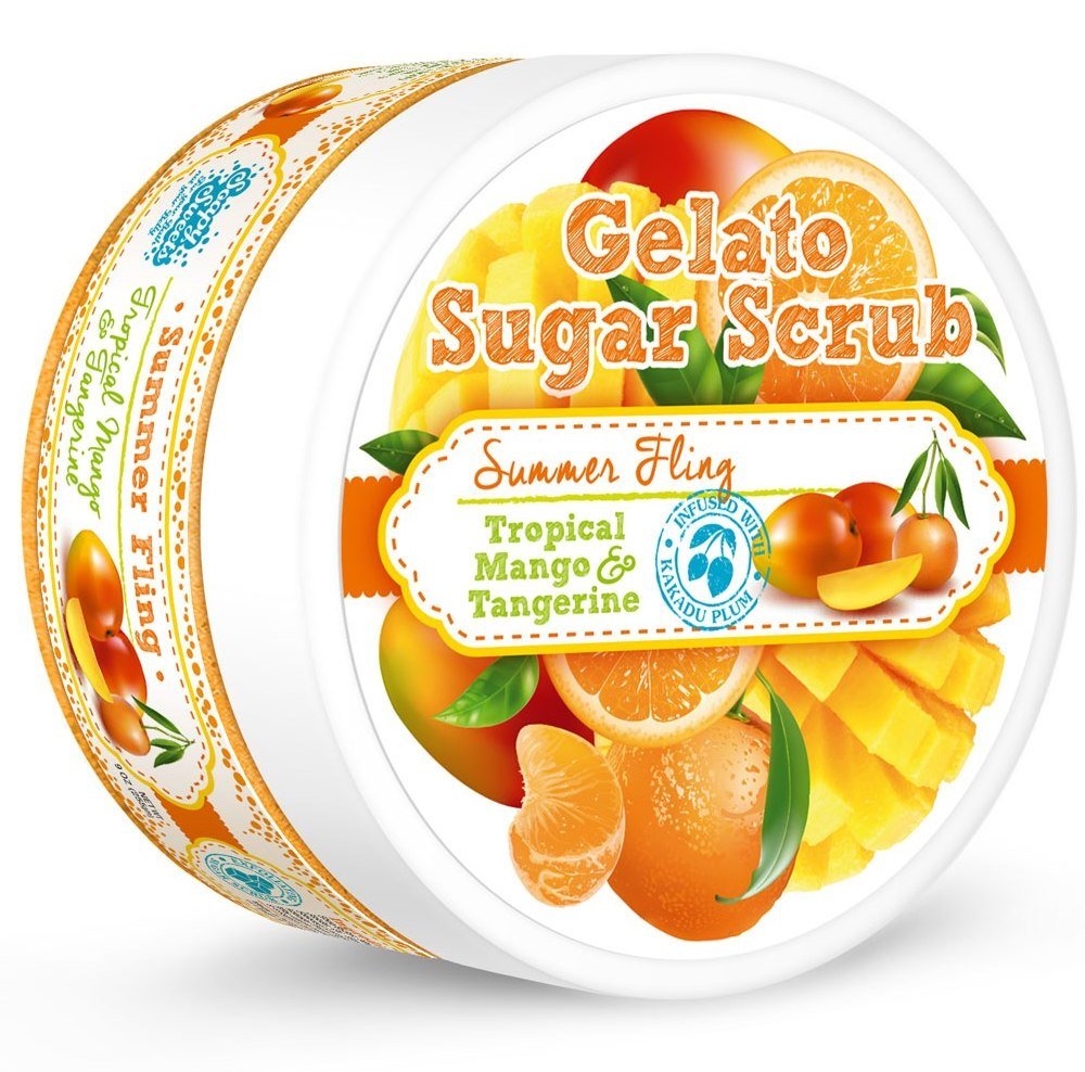 Soapy Sweets Summer Fling Natural Sugar Body Scrub - Fresh Mango & Tangerine - with Kakadu Plum - Antioxidants Helps Prevent Wrinkles and Fine Lines 9 Oz