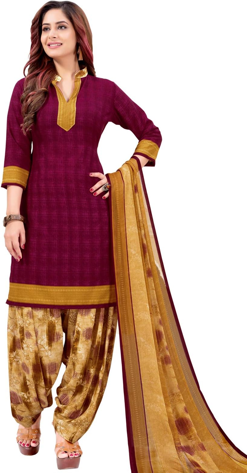 Monira Women's Crepe Printed Unstitched Salwar Suit Dress Material