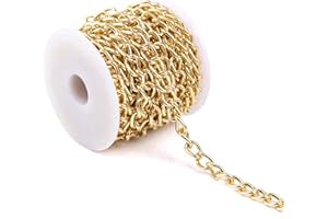 ALEXCRAFT 16.4Feet Gold Plated Brass Curb Chain Twisted Chunky Link Chains Bulk with Spool for Jewelry Making