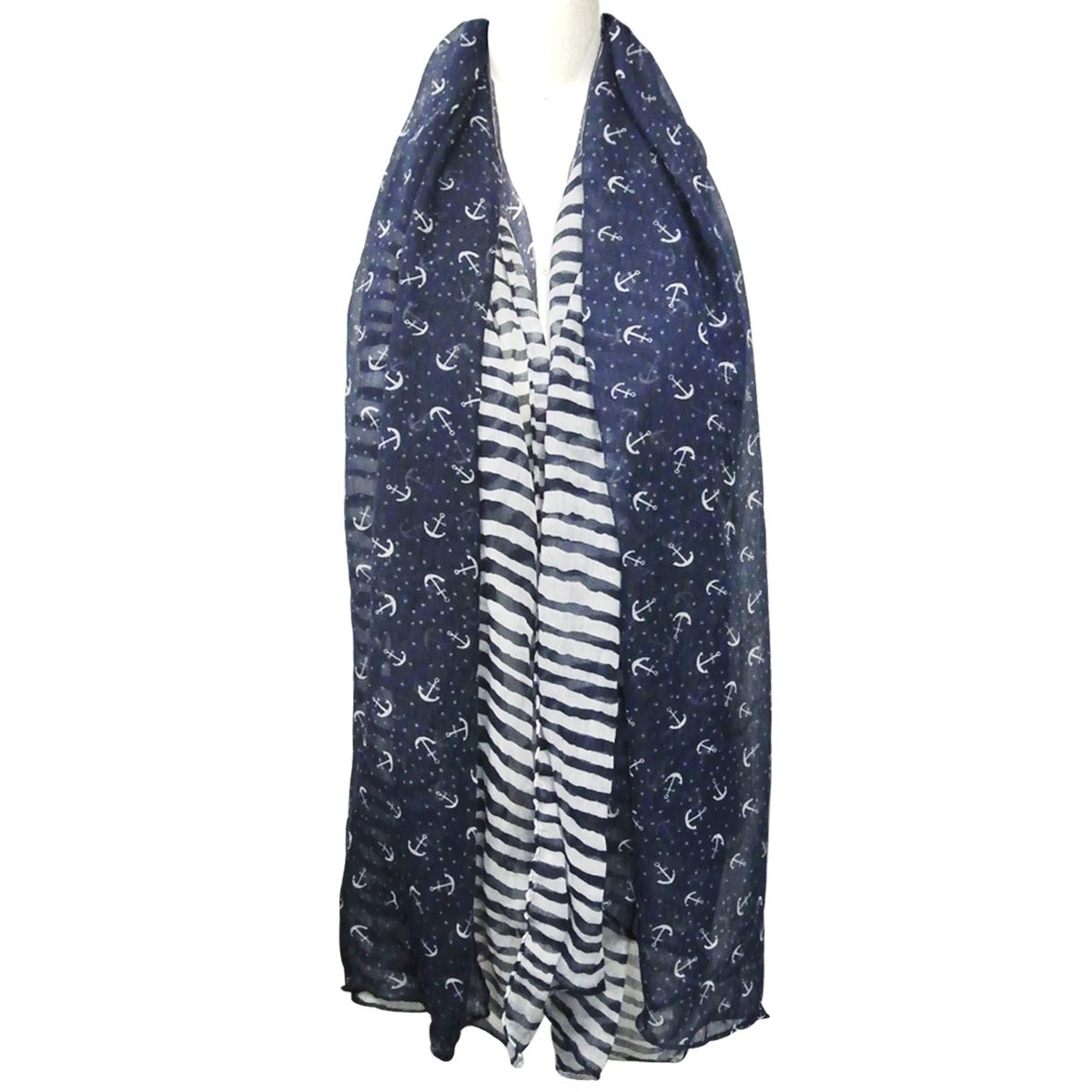 ALLYDREW Stripes & Anchor Marine Scarf Nautical Scarf Lightweight Scarf (72" x 42") ALLYDREW Stripes & Anchor Marine Scarf Nautical Scarf Lightweight Scarf (72" x 42")