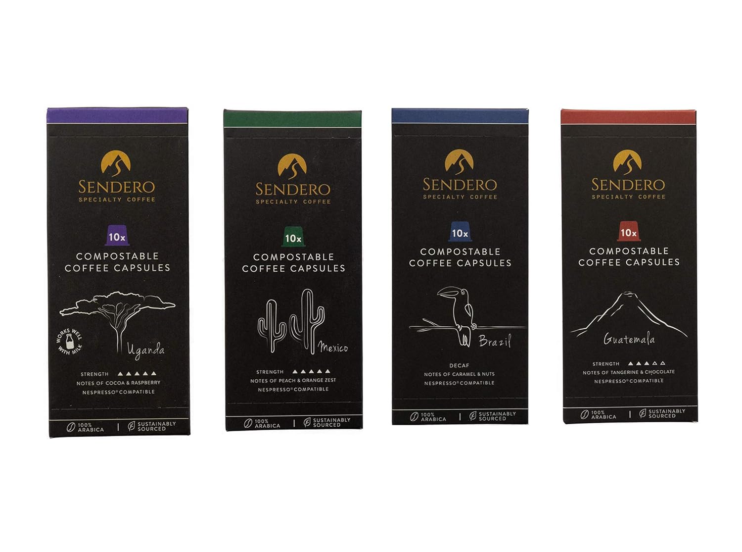 Sendero | Specialty Coffee Taster Pack | Pod Coffee | Nespresso Compatible Capsules | Ecologically Sustainable, Ethically Sourced Coffee | Organic Coffee | Fair Trade Coffee | 4 x 10 Pack (40 Pods)