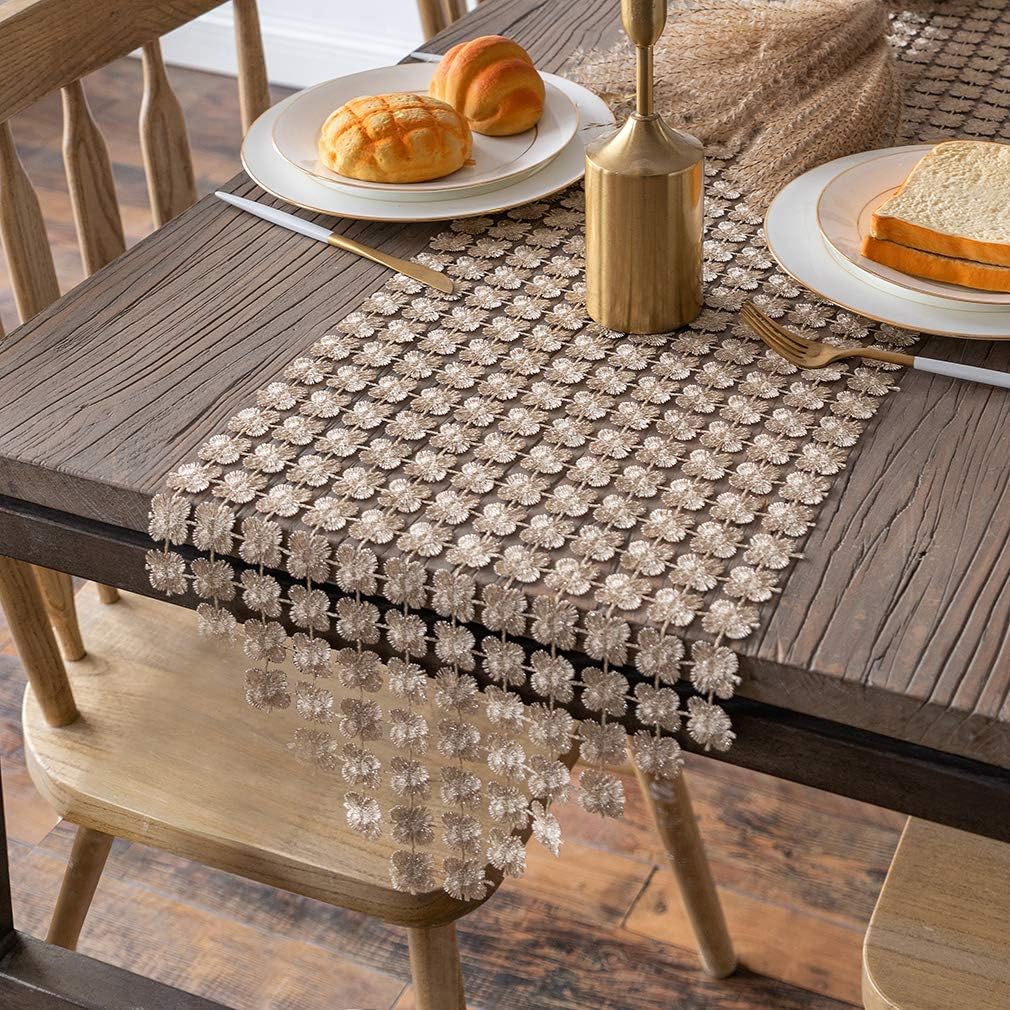 Valea Home Table Runners 12 x 72 Inch Glitter Gold Clover Table Runner