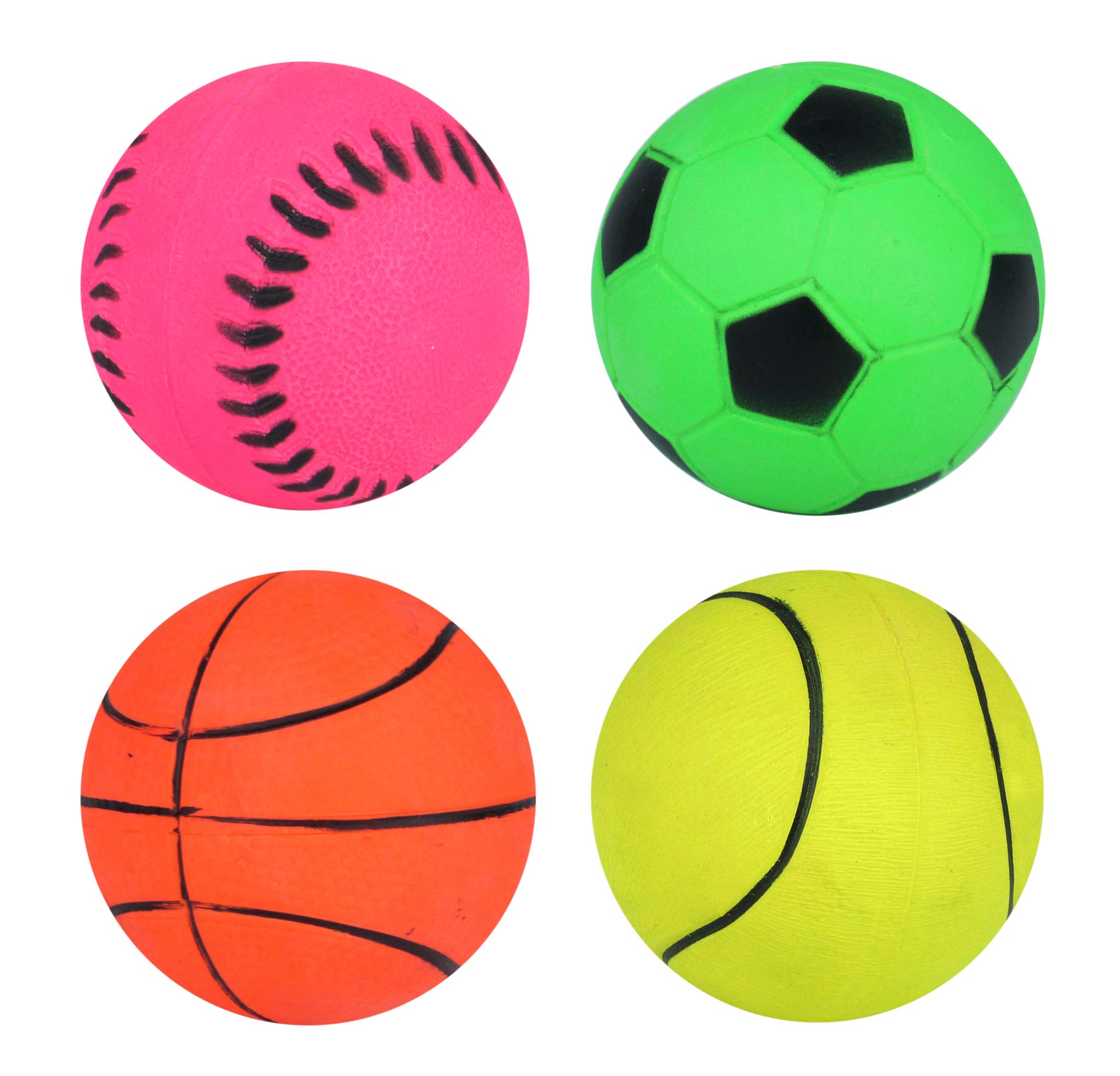 24 x Assorted Sports Pattern Hard Sponge Rubber Hi-Bounce Balls - Wholesale Box