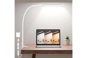 HECDSTLY Clamp Lamp for Desk, Eye-Caring LED Clip Light, 27"Tall Flexible Arm, 3 Color Modes 10 Brightness, USB-Powered Task 