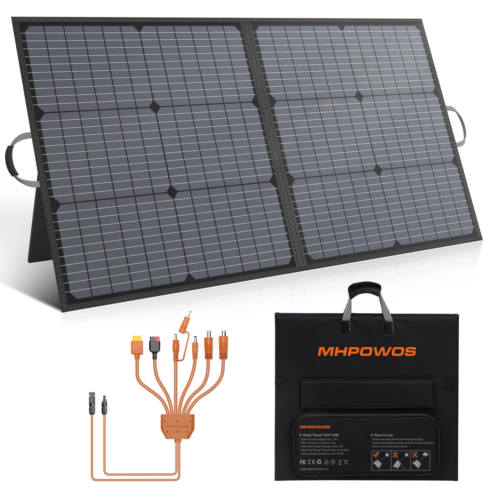 MHPOWOS 220W Tragbares Solarpanel, IP67 Wasserdichtes 40V Monokristallines Faltbares Solarpanel Power Backup, Langlebiges Solar Ladegerät Solarpanel Kit für Powerstation RV Camping Off Grid Angeln