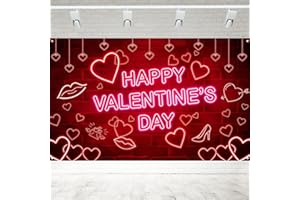 QIYEYEYE Valentines Day Backdrop - Extra Large 72x44 Inch Valentine's Day Decorations Neon Happy Valentines Day Banner for Wall/Door Decor Couple Wedding Anniversary Photo Props Background Outdoor Sign