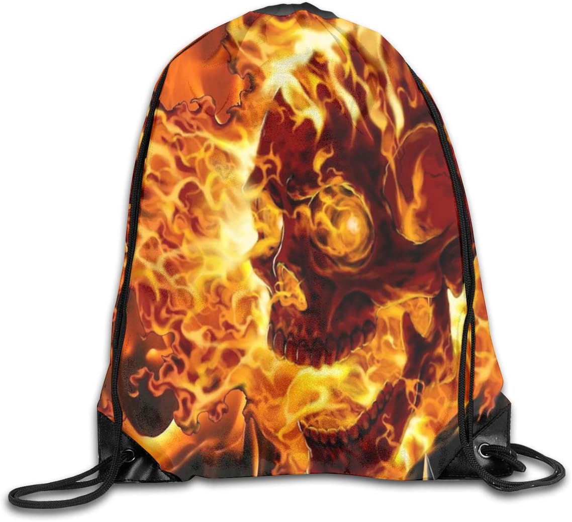 Private Bath Customi Drawstring Bags Ghost Rider Fire Burning Skull Head Basic Drawstring Backpack Gym Sackpack for Men & Women School Travel Bag
