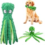 RAYITO Octopus Dog Toy No Stuffing Squeaky Crinkle for Small Medium Dogs Green