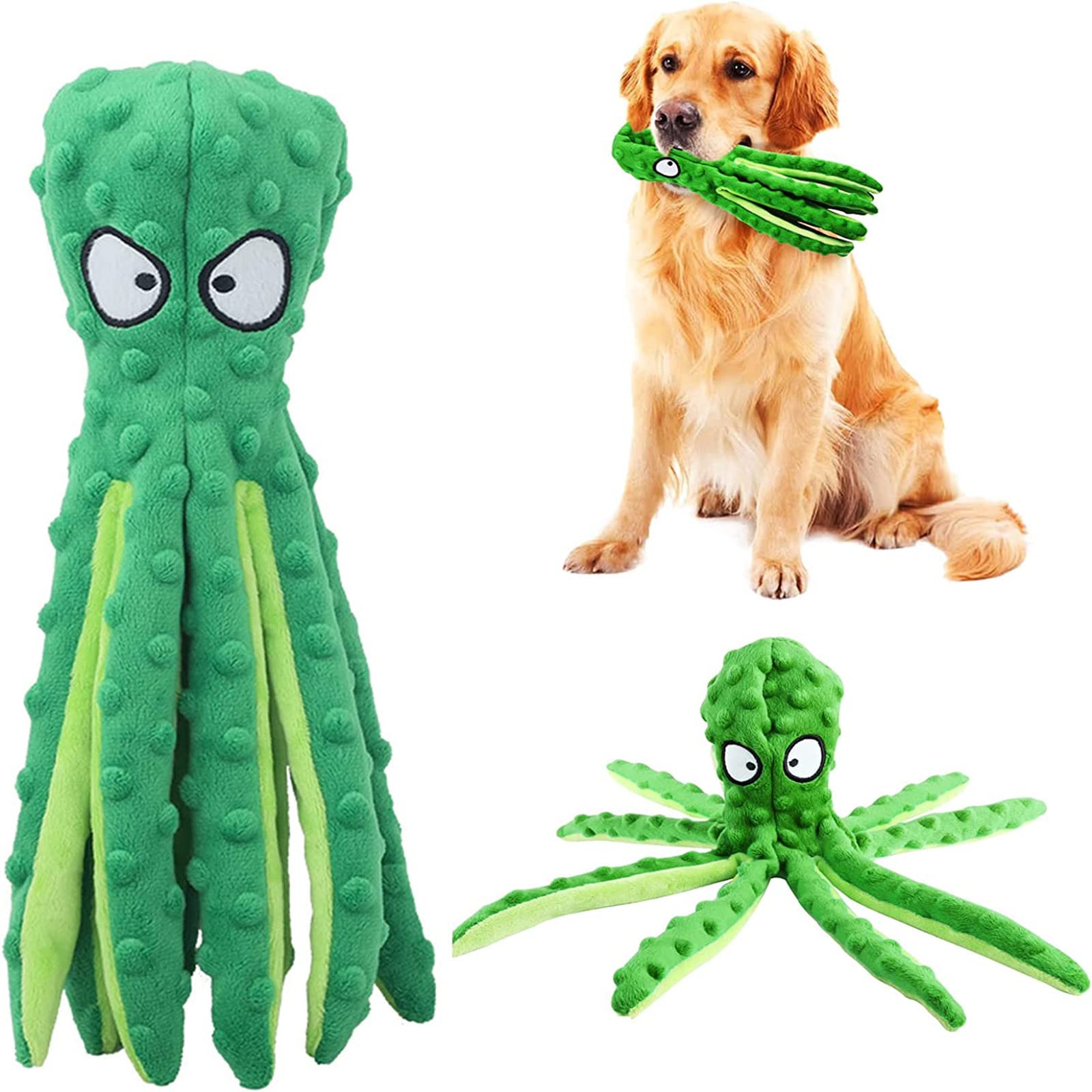 RAYITO Octopus Dog Toys, No Stuffing Squeaky Dog Toys Interactive Octopus Dog Chew Toys with Crinkle Paper for Small Medium Dogs Playing and Training(Green) — image 1