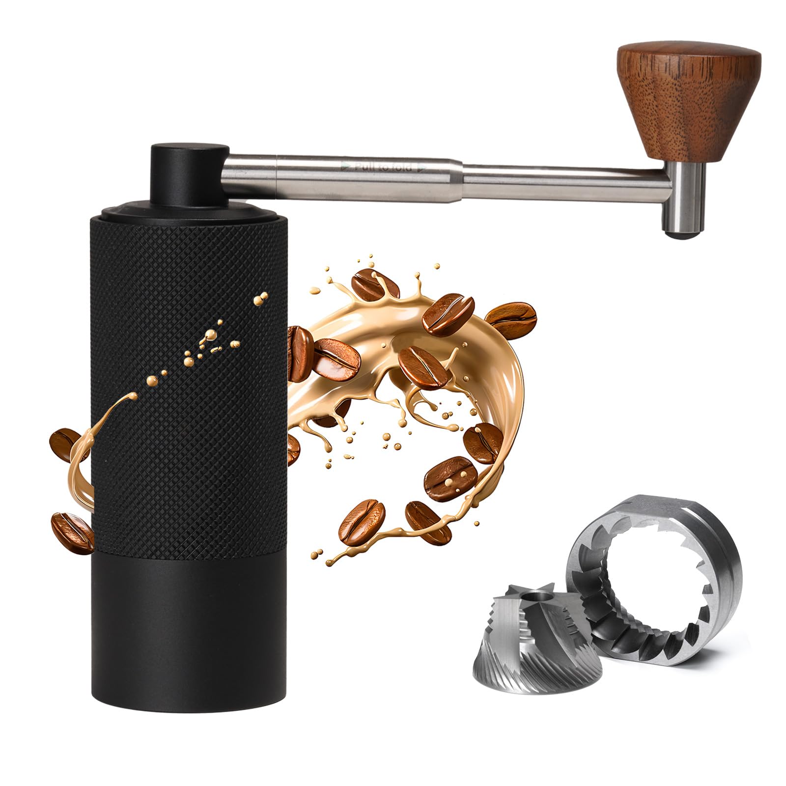 TIMEMORE Coffee Grinder Manual with Foldable Small Handle Portable Coffee Grinder Chestnut NaNo3 Numerical External Adjustable Setting, Double Bearing Positioning for Travl, Camping Black