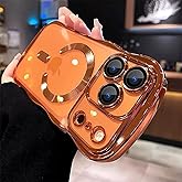 XSHKJDHJS for iPhone 17 Pro Max Case Magnetic,Cute Wavy Clear Phone Cover[Full Camera Protection],Camera Control Buttons,Case for iPhone 17 Pro Max 6.9",Orange
