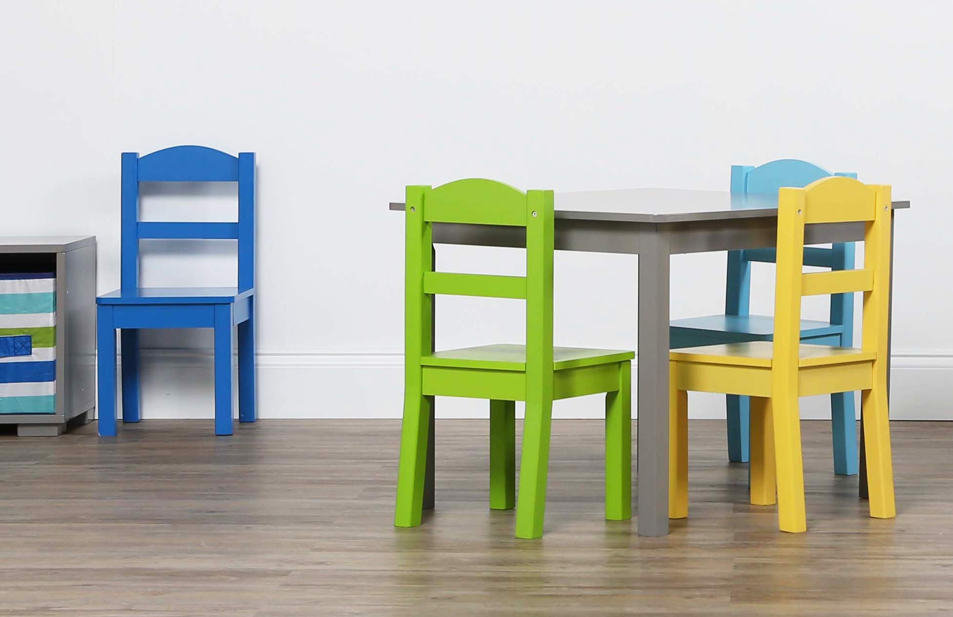Humble Crew, Grey/Blue/Green/Yellow Kids Wood Table and 4 Chairs Set(Chairs only)
