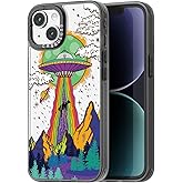 casevivid Compatible for iPhone 15 Case Cute Aesthetic - Durable Fashion Funny Phone Case - Girly UFO Pattern Print Cover Design for Woman Girl 6.1 inches Black