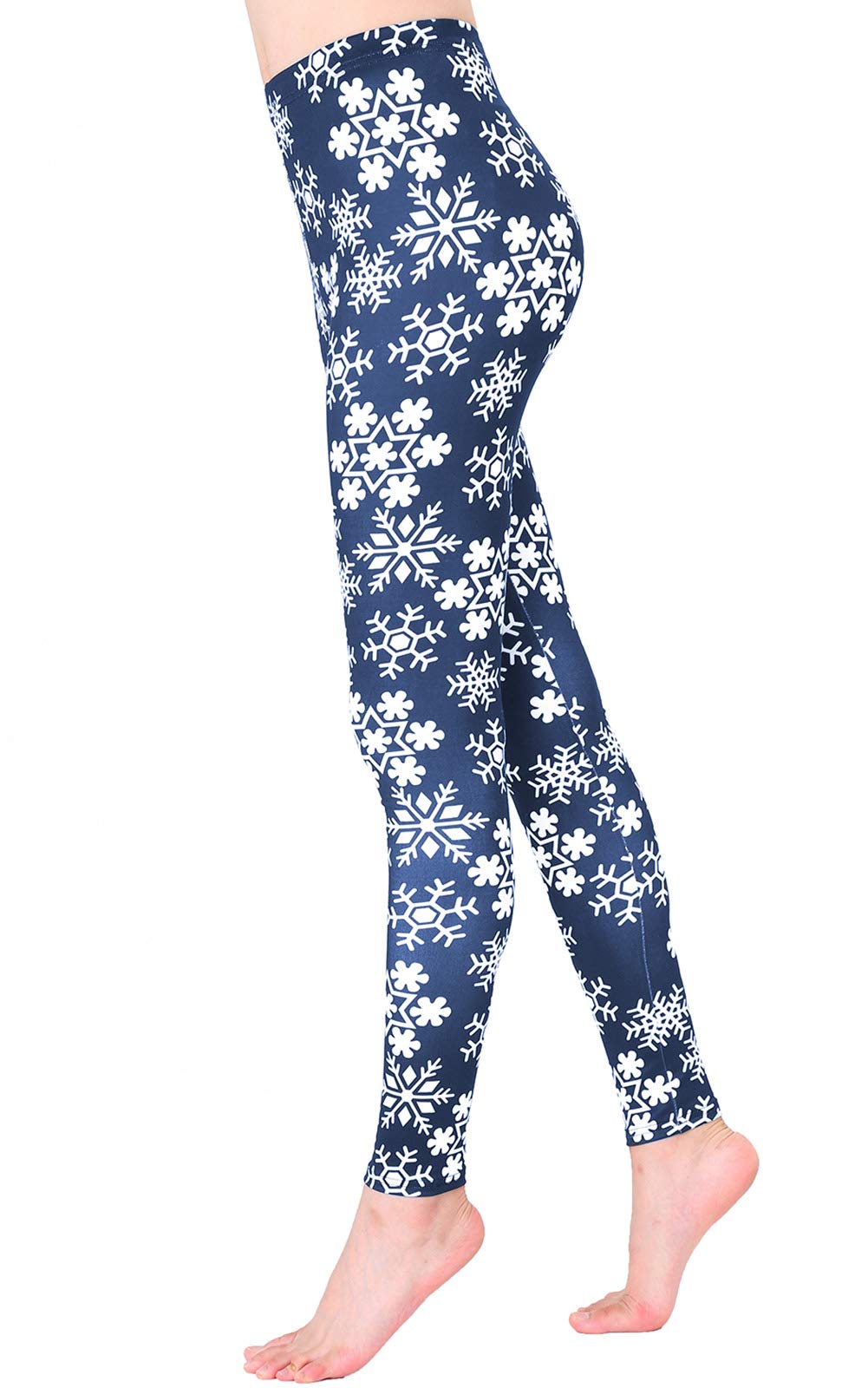 DawnRaid Womens Ultra Soft Brushed Christmas Leggings Pants Black Snowflake Patterned L