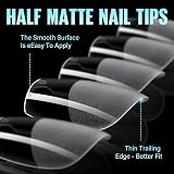 TOMICCA Coffin Shaped Short Nail Tips 360Pcs Half Matte Full Cover Clear view 2