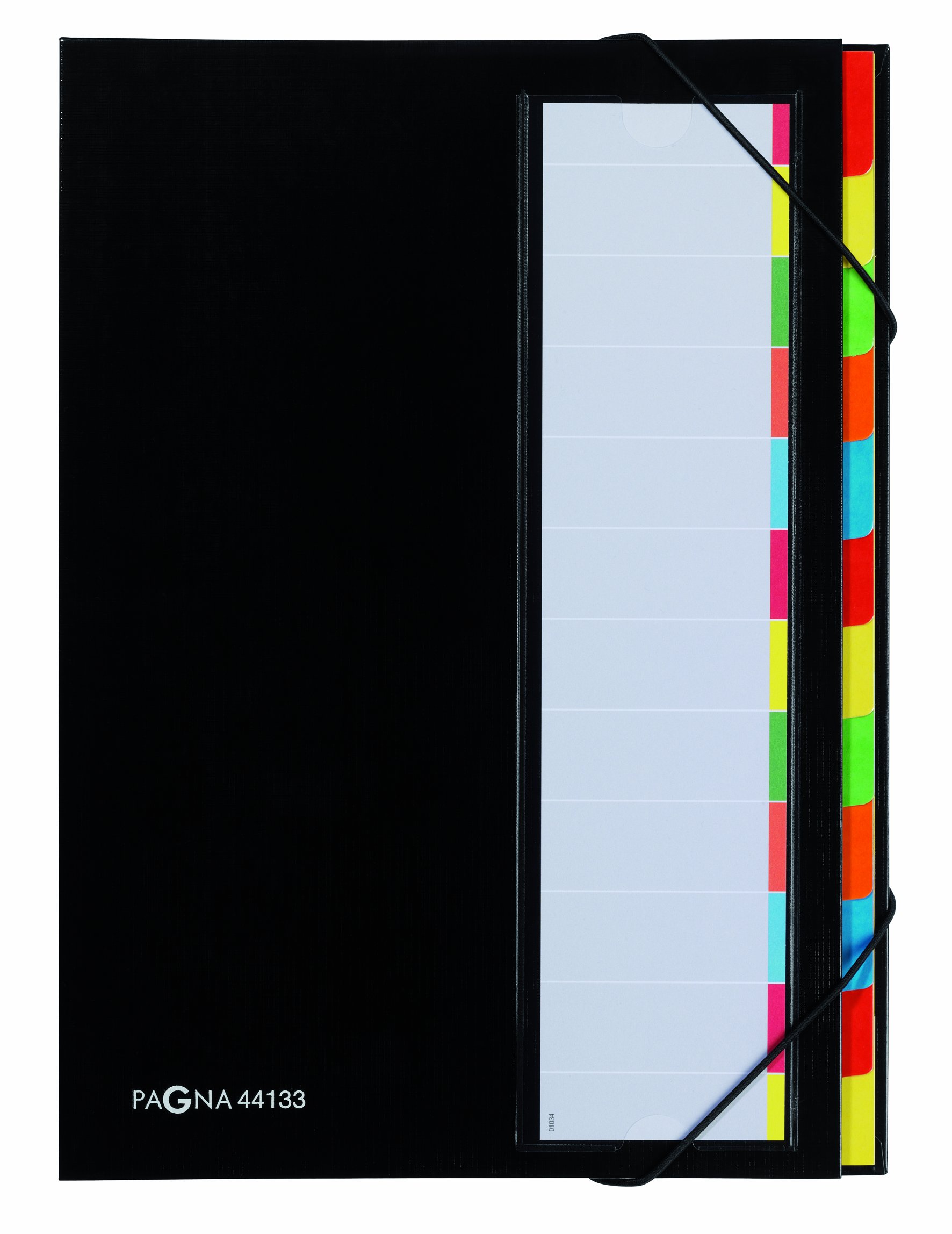 Pagna 44133-04 Desk Organiser 12 Coloured Divider Tabs Elastic Band Corners Folding Back Cover Coloured Index List Black