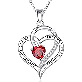 Iefil Valentines Day Gifts for Sister - 925 Sterling Silver Birthstone Necklace Sister Jewelry