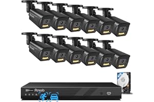 PANOOB 4K Security Camera System 16 Channel, 16CH NVR 4TB HDD, 12PCS 8MP PoE Commercial IP Bullet Cameras, Smart Color Night Vision, 2 Way Audio, Human Vehicle Detection, Remote Access, PB65B1216-8MD