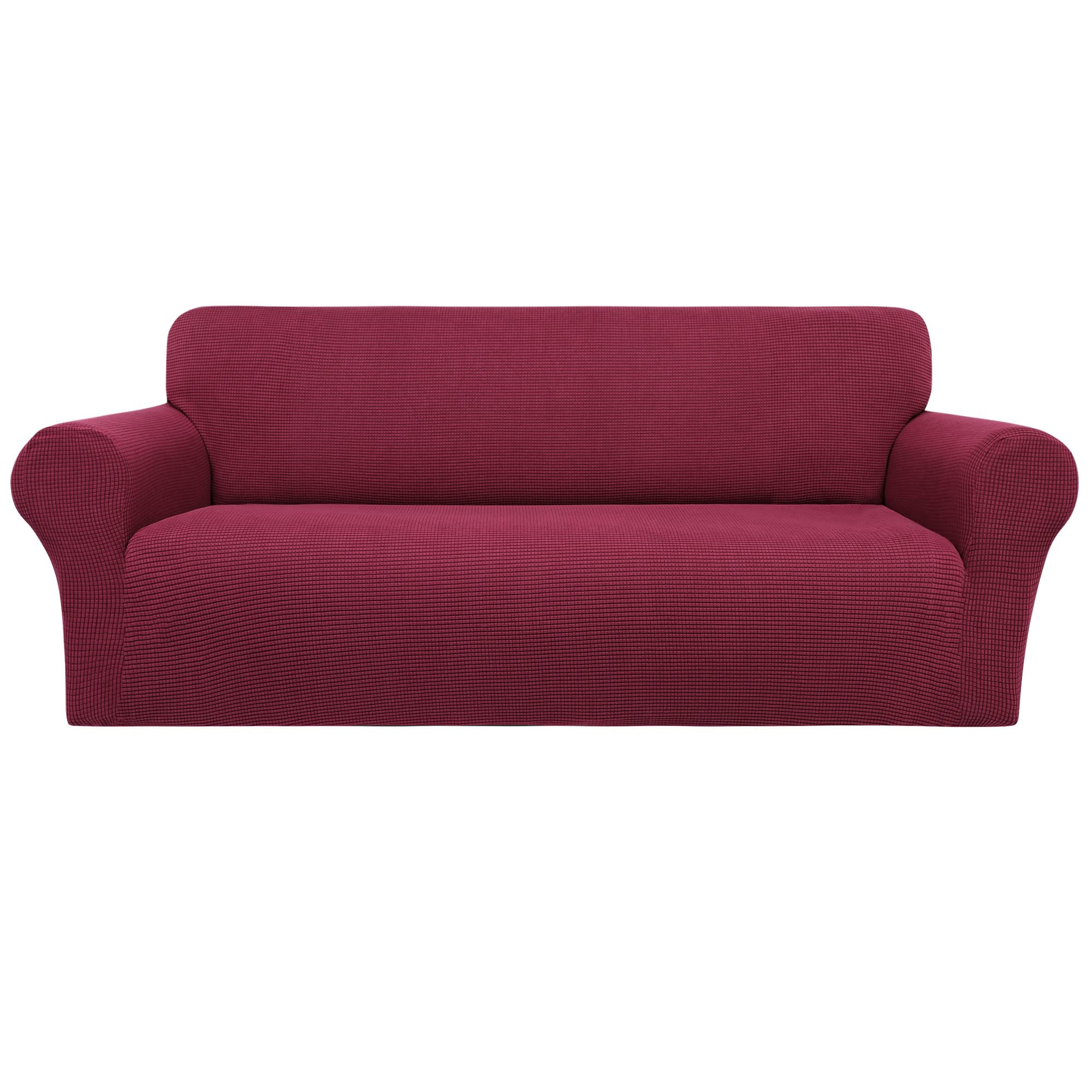 PiccoCasa Stretch Sofa Slipcover, 1-Piece Couch Seat Cover for Sofa Living Room - Spandex Jacquard Checks Sofa Covers, Washable Couch Furniture Cover for Dogs Burgundy 3 Seater