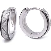 Stainless Steel Mens Hoop Earrings Cross Stripe Gold-tone Black Silver-tone Bevel Edge 16mm