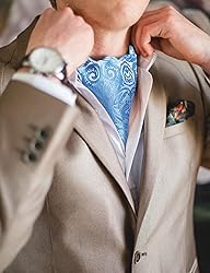 Ailisus Baby Blue Ascot Man Silk Paisley Cravat Tie