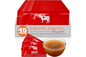 SAVORY CHOICE Reduced Sodium Beef Broth Concentrate, 45 Packets (9.6g) - Gluten-Free, Diary-Free Broth Concentrate
