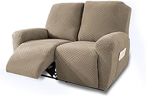 NORTHERN BROTHERS Loveseat Recliner Covers 2 Seater, Stretch Reclining Loveseat Cover, Machine Washable Recliner Loveseat Covers, Furniture Protector Double Recliner Cover for Dog Kid, Khaki