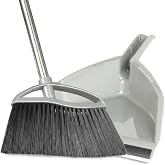 Soft Bristle Broom and Dustpan Set, Long Handle for Indoor Floor, Hardwood | Angled Broom Reach Corners and Cabinets, Rubber Lip Traps Fine Dust. Perfect for Tile, Office, Kitchen.