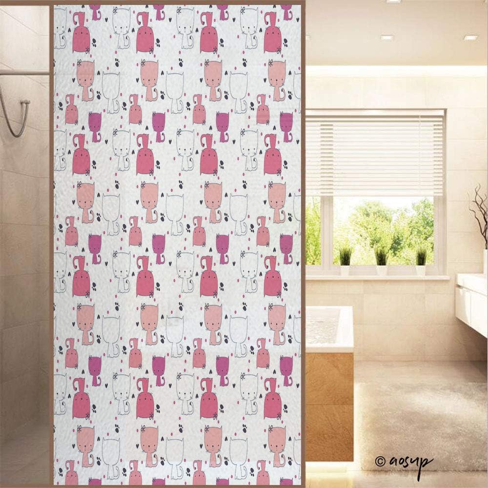 ShopHM Decorative Privacy Window Film Cat No Glue Frosted Glass Film Static Cling Glass Window Sticker W23.6 xH47.2