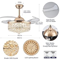 PAFRUMGE 36" Dimmable Gold Fandelier，Modern