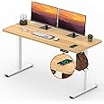 Adjustable Stand Up Desk with Memory Preset,Electric Standing Desk 55x 24 Inch Home Office Desk Computer Workstation Sit Stand Desk with Charging USB Port, Splice Maple Top + White Frame