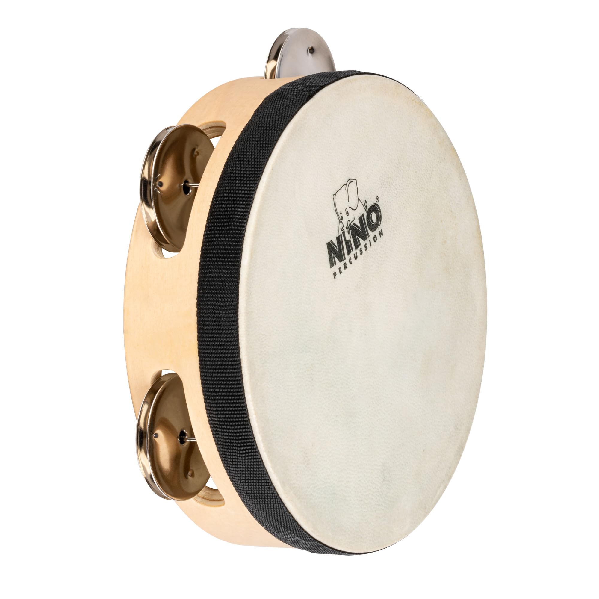 Nino Percussion Headed Wood Tambourine - Musical Instrument for Children from 3 Years - Diameter 6 inch - 1 Row Jingles - Maple Plywood, Natural (NINO942)
